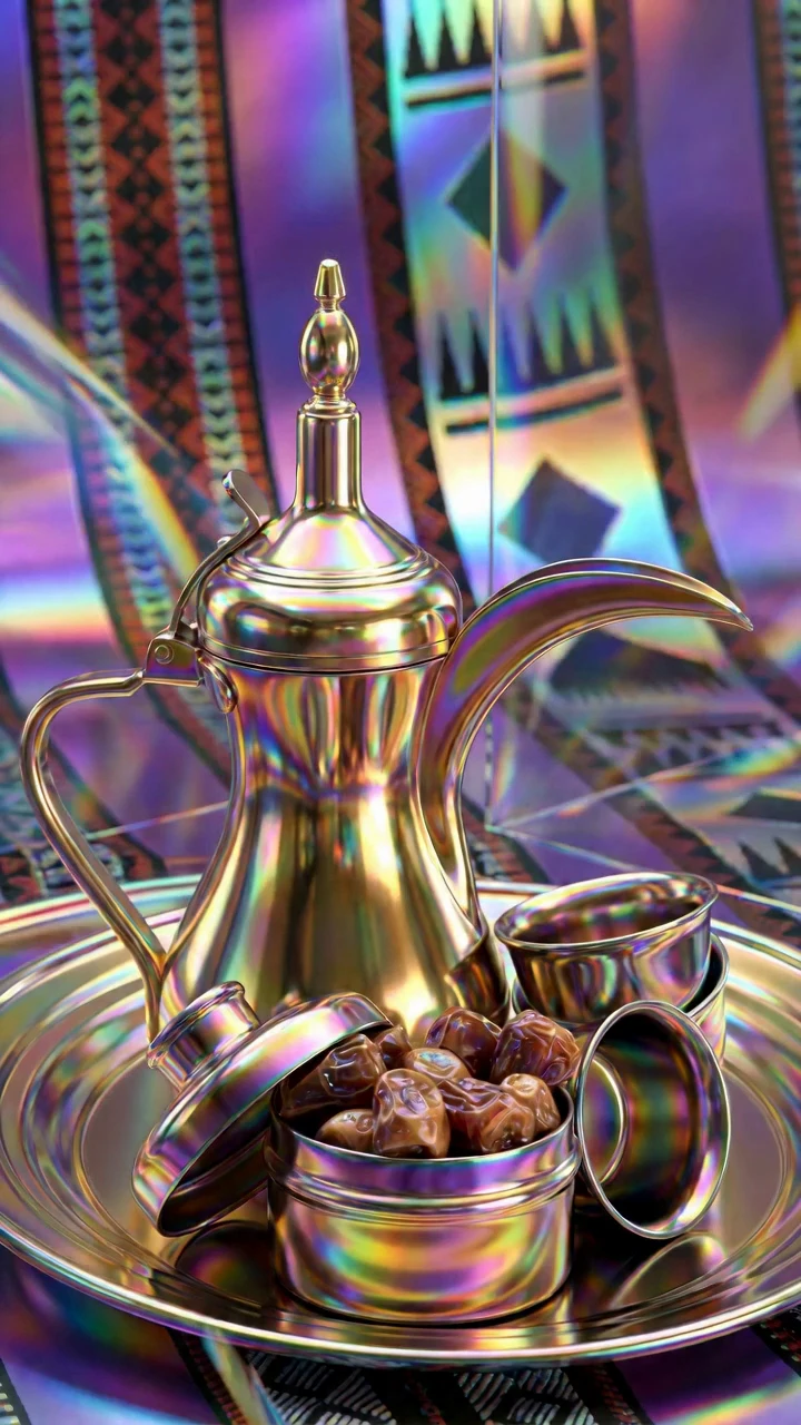Iridescent Chrome Arabic Coffee Set Still-Life